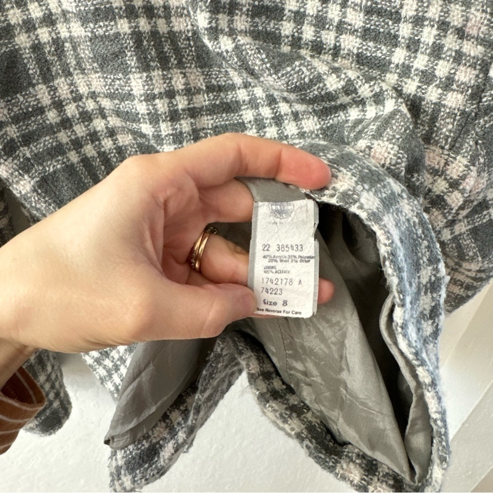 Vintage Koret Union Made USA Plaid Checkered Gray Pink Blazer Single Button 8 - Picture 7 of 9